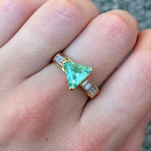 Gold Over Sterling Trillion Cut Mint Cubic Zirconia Cocktail Ring